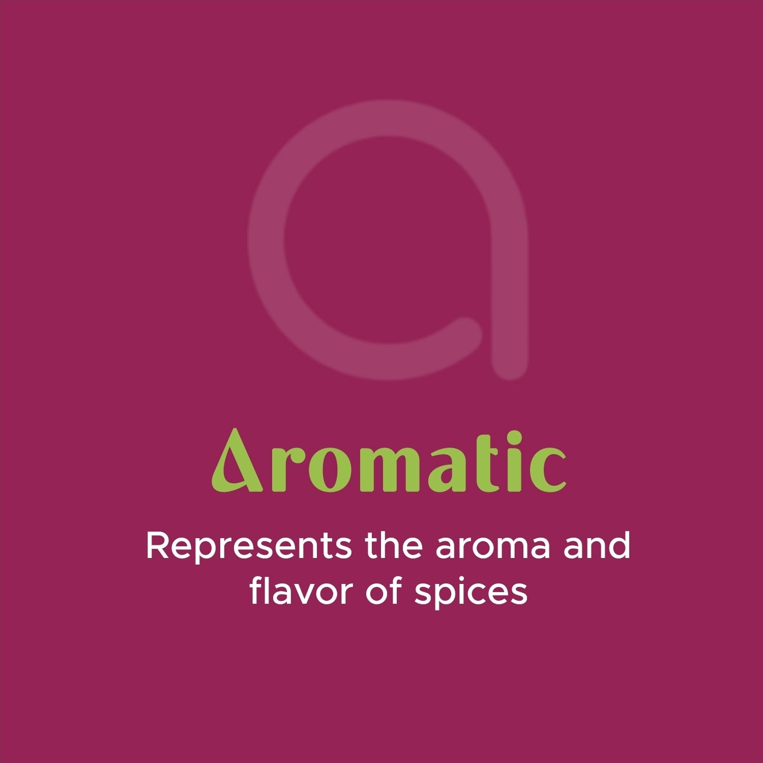 Logo with the letter 'a' and text 'Aromatic Represents the aroma and flavor of spices' on a pink background