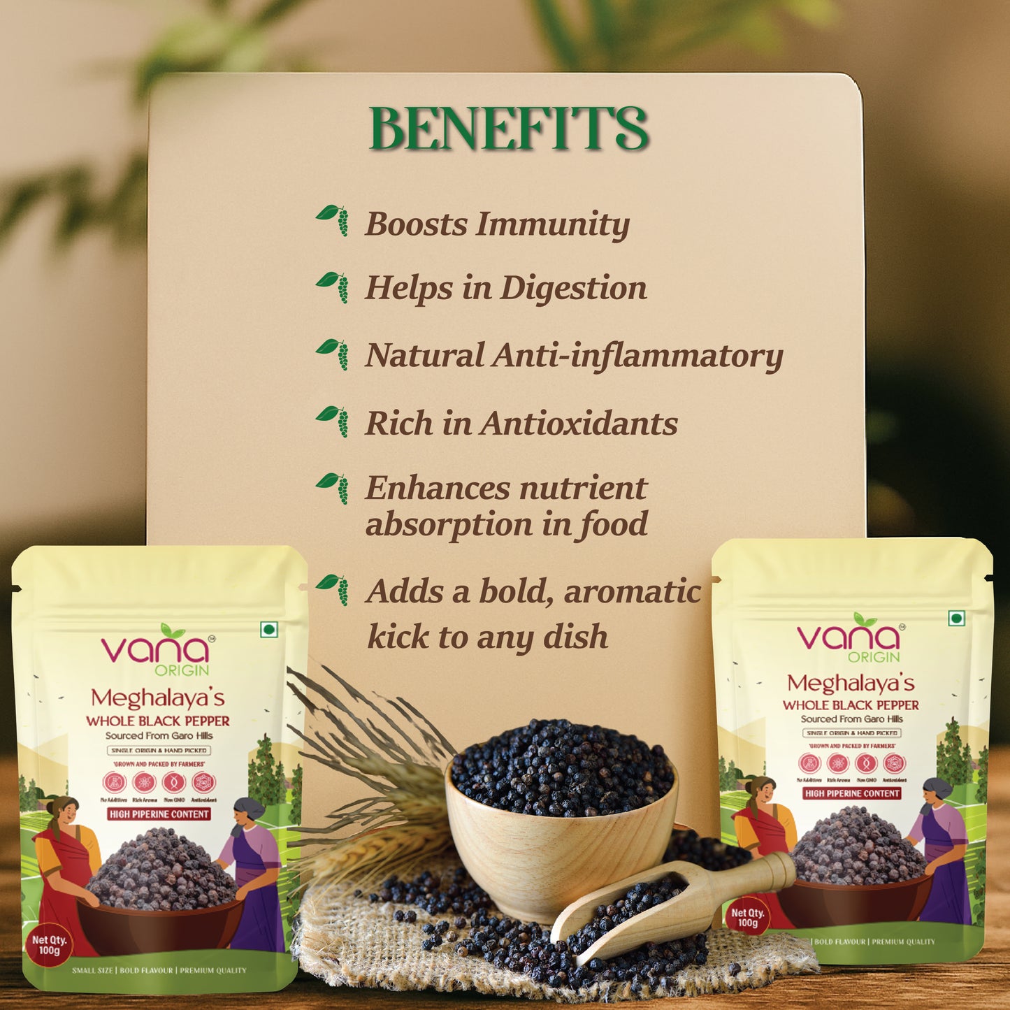 Vana Meghalaya's Whole Black Pepper  high piperine