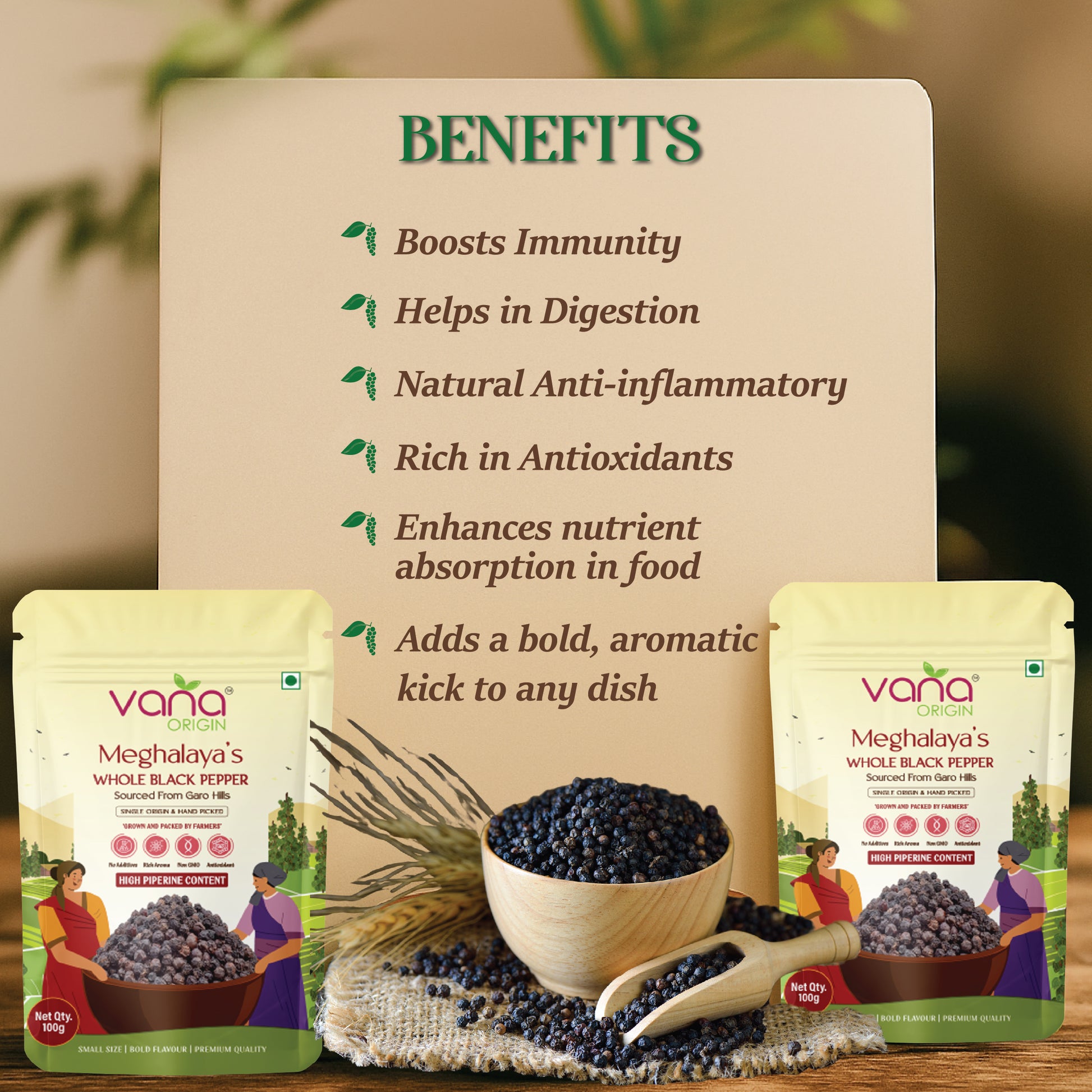 Vana Meghalaya's Whole Black Pepper  high piperine