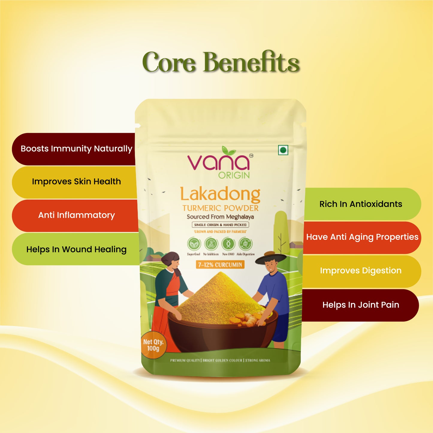 Vana Origin Lakadong Turmeric Powder with core benefits