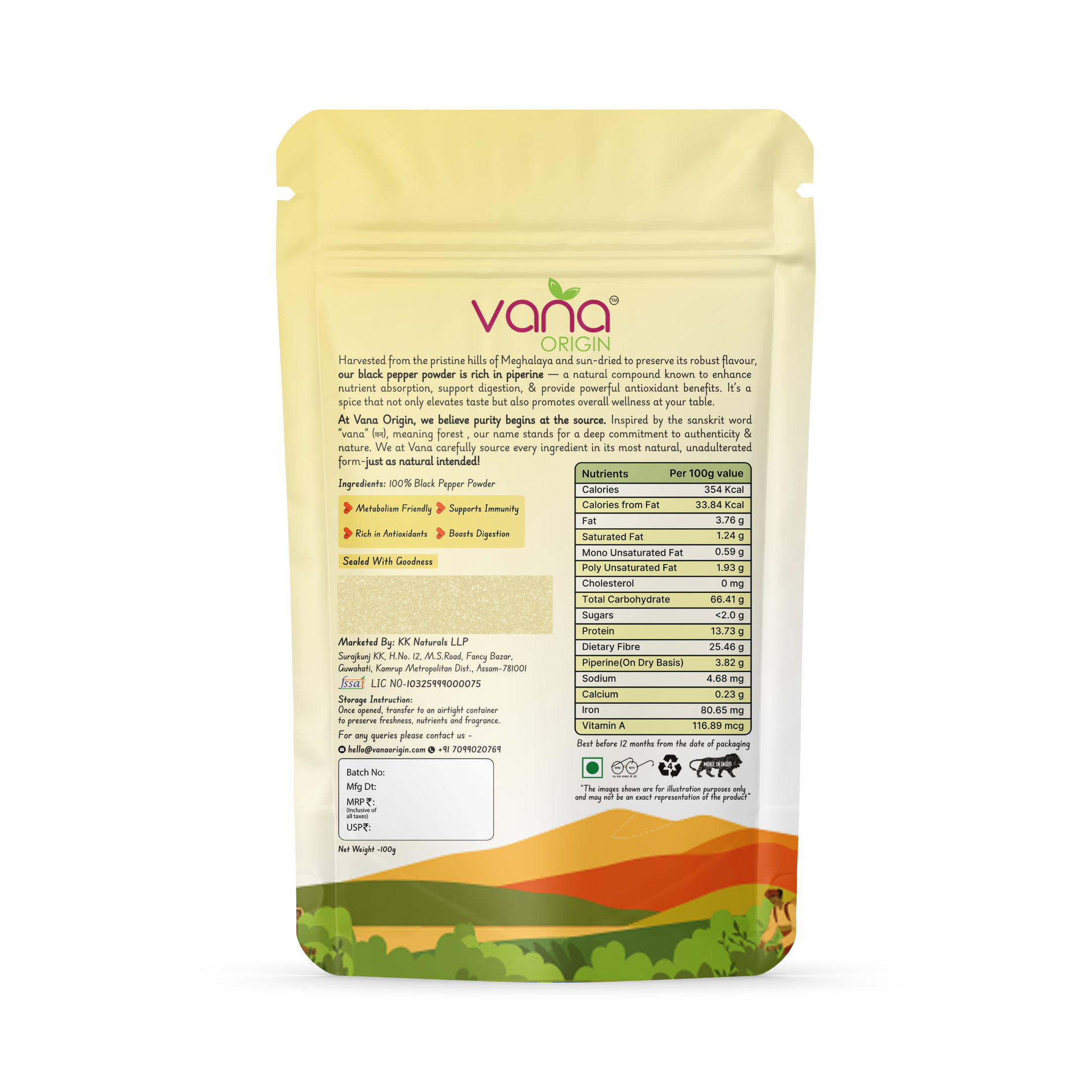 vana origin black pepper powder 200gm